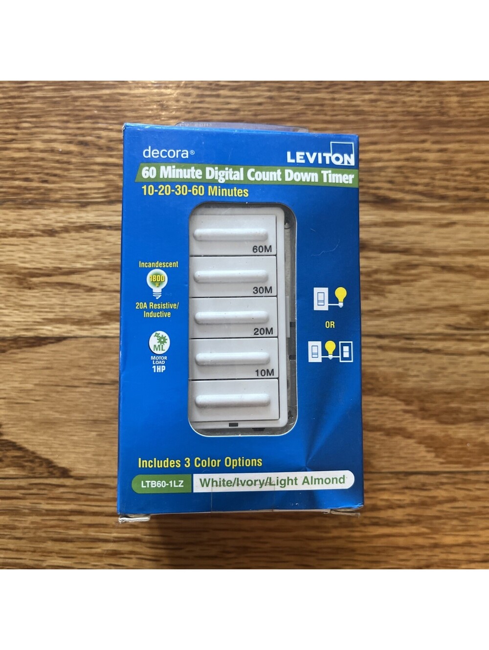 Leviton LTB60-1LZ 20 Amp 1 HP 1800W 120V Timer Switch New In Box